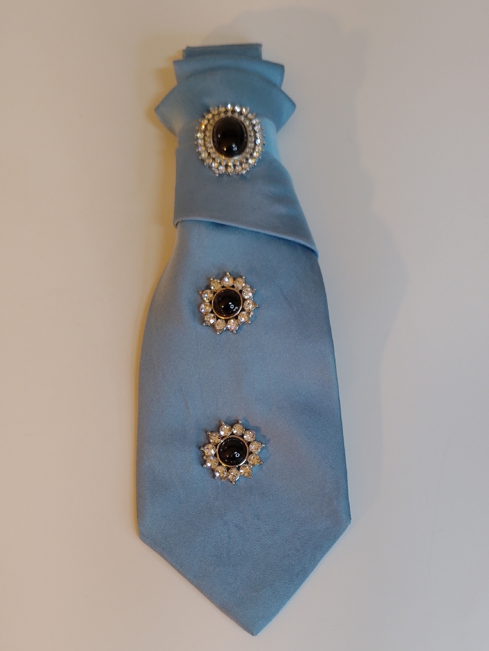Light Blue Women's  Neck Tie with Decorative Brooch Accents